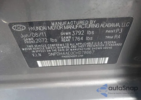 2012 Hyundai Elantra Gls from USA, damaged, VIN 5NPDH4AE0CH078667